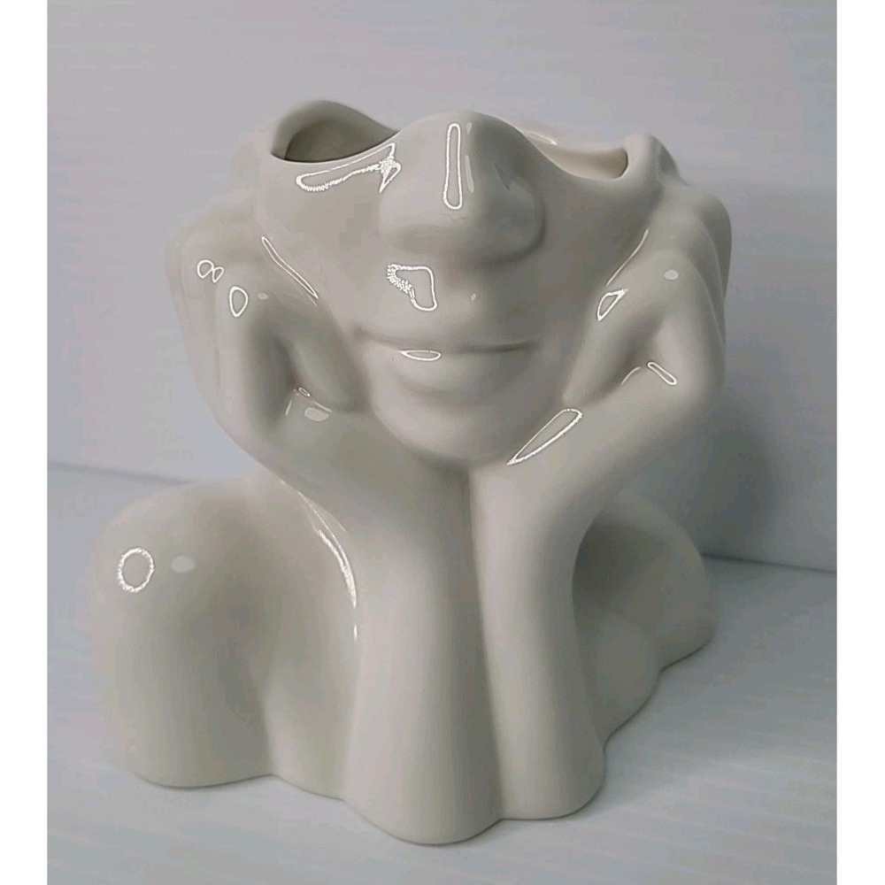 Adler Style White Ceramic 4 1/2" Tall Vase Lady Figure Modern Decor Body Art